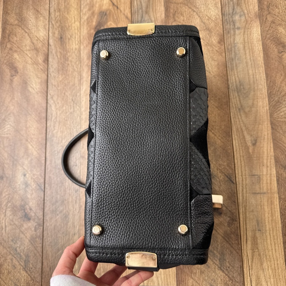 Coach Swagger in Patchwork Pebble Leather Satchell Handbag Black Gold Hardware - Picture 12 of 16